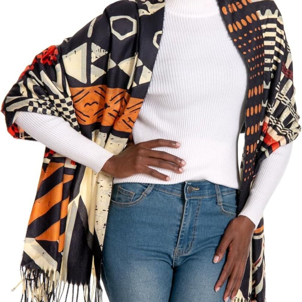 Beautiful African Print Tassel Scarf - Cozy & Stylish Winter Wrap for Women - Picture 3 of 7
